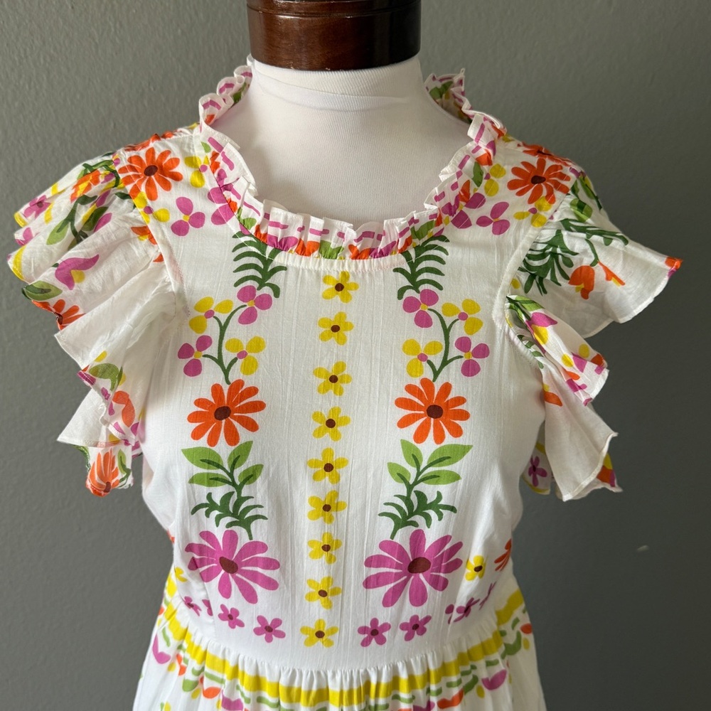 BANJANAN NWT Hannah Dress White Floral Print Long Maxi Flutter Sleeve Sz S - Picture 7 of 10